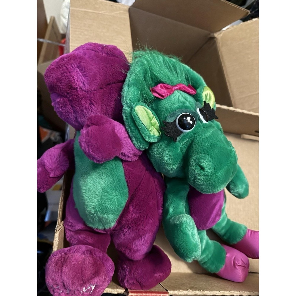 Vintage 1992 Lyons Group Barney & Baby Bop Plush Set I Love You